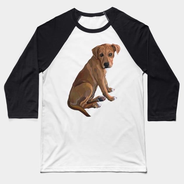 Sweet Brown Pitbull Mix Dog Baseball T-Shirt by Art by Deborah Camp